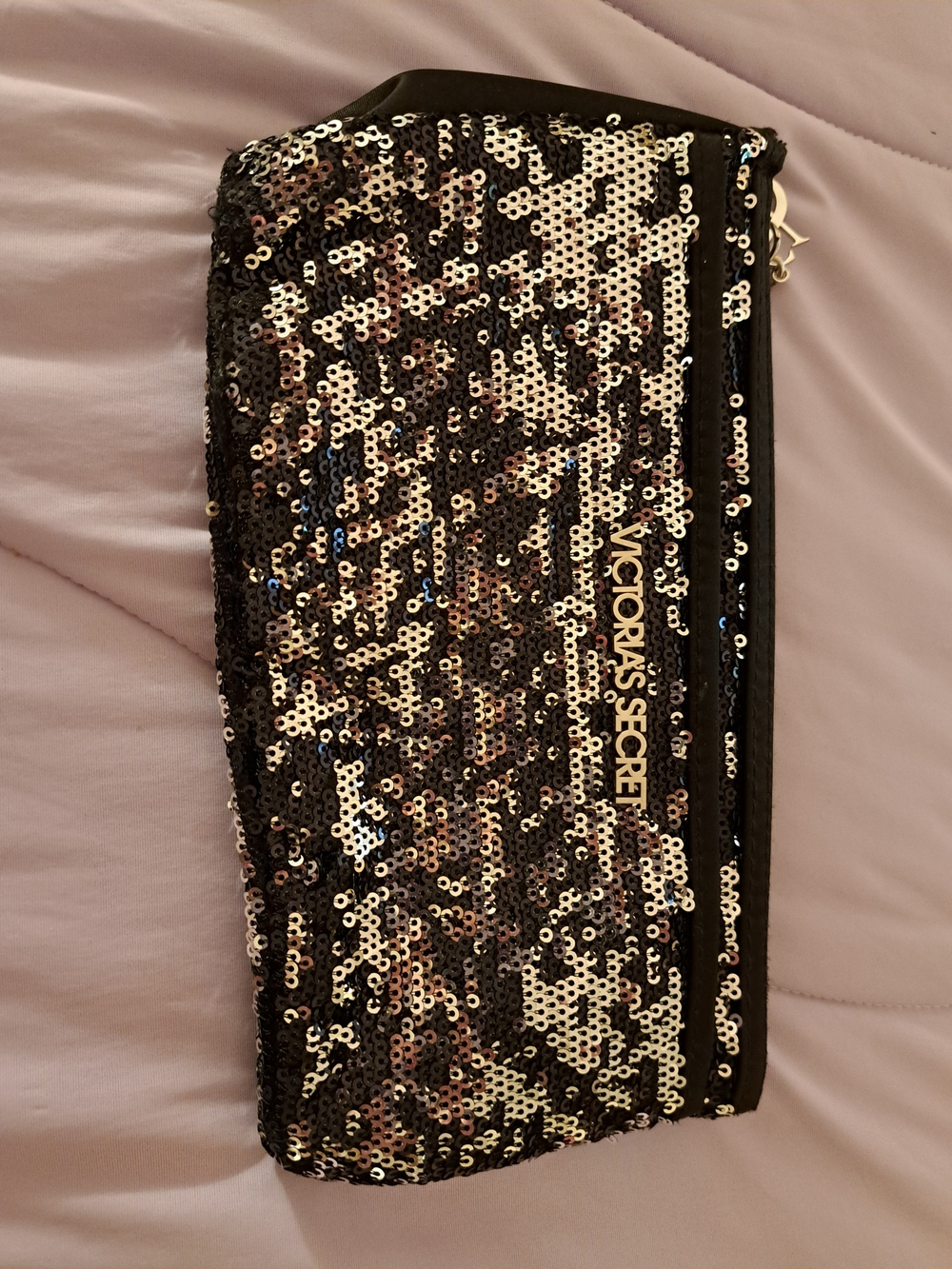 Victoria's Secret Black and Silver Sequin Makeup Pouch